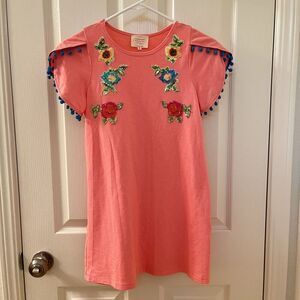 Hannah Banana by Sara Sara Pink Sequin Floral Pom Pom Dress Girls Size 12